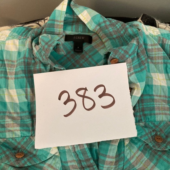 J. Crew Shirt Womens Sz 2 Aqua Green White Plaid Cotton Flannel Pocket Button Up - Picture 11 of 11